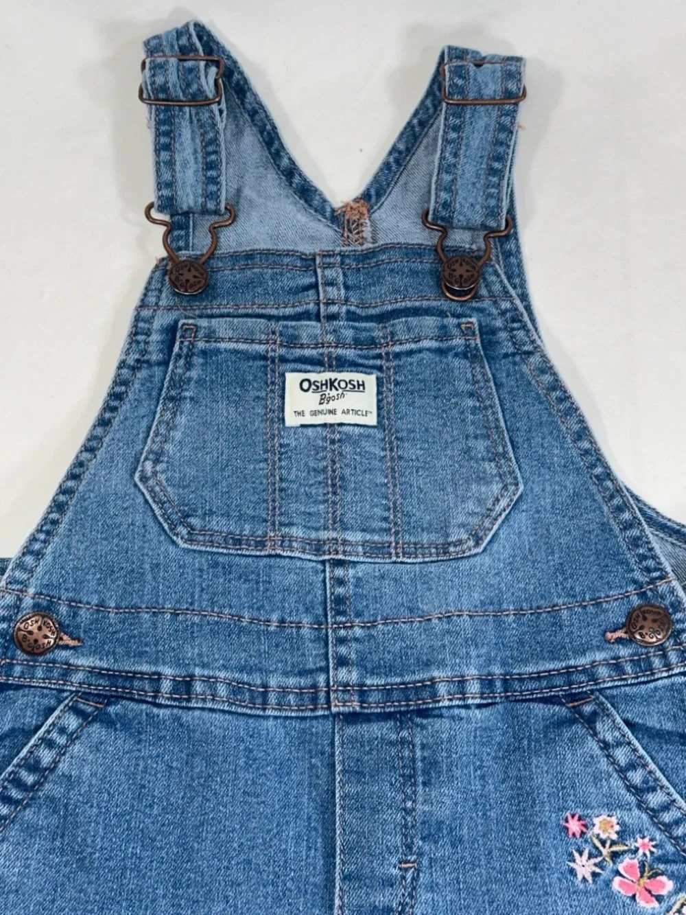 OshKosh B'Gosh  Denim Short Overalls 3T Embroidered Floral Jean Shortalls